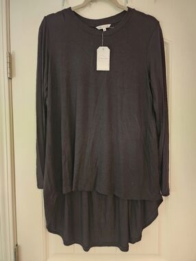 Culture Code Women's Stretchy Knit Long Sleeve High-Low Tunic Top Black Med NWT